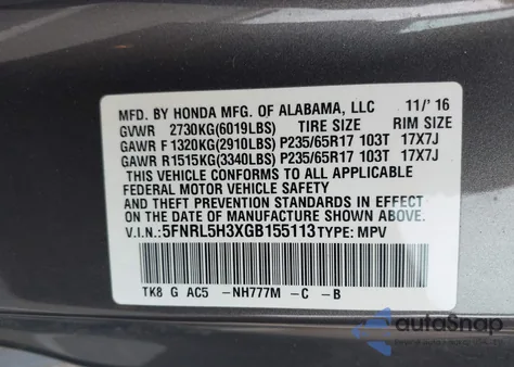 2016 Honda Odyssey Se from USA, damaged, VIN 5FNRL5H3XGB155113